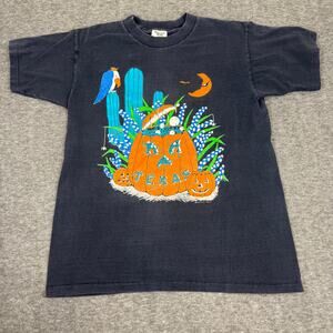 Vintage Halloween Texas Single Stitch Tee 90s Large Pumpkin Spooky Cactus